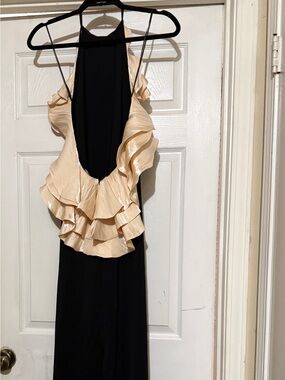 Zara Black Maxi Dress with Champagne Ruffle Back Detail